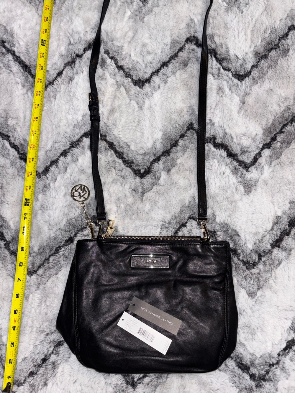 DKNY Black Leather Crossbody with Logo Charm
